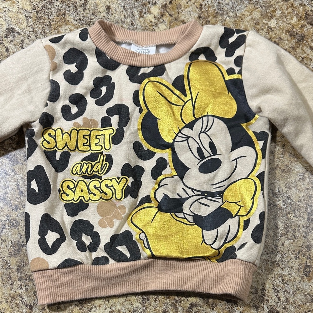 Disney Minnie Mouse Leopard Print Kids Sweatshirt - Tan and Yellow